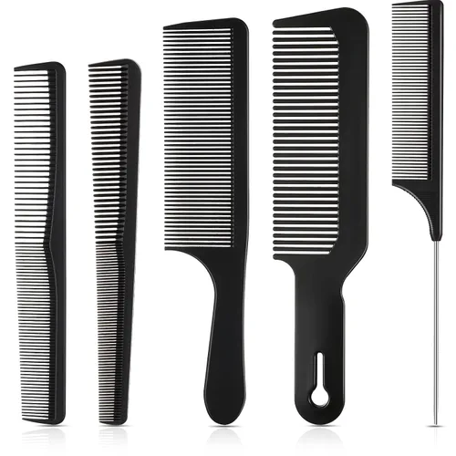 Miniatura 8 de Peine de corte de pelo, 5 piezas, peine de peluquería para peluquería, dientes finos, juego de cepillos de pelo de carbono, antiestático, resistente