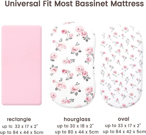 Miniatura 5 de PHF 3 paquetes de sábanas de cuna suaves, sábanas bajeras florales rosa transpirables y cómodas para niñas, ajuste universal sin deslizamiento