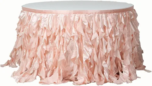 Miniatura 5 de Efavormart - Falda de mesa de tafetán de sauce rizado de 14 pies para cocina, comedor, catering, boda, fiesta de cumpleaños, eventos, color rubor