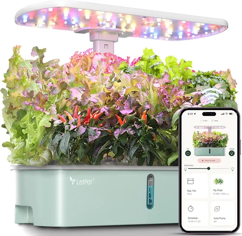 Kits de Sistema de Cultivo Hidropónico LetPot LPH-Air, Jardín Interior Inteligente Controlado por APP y WiFi con Luz de Crecimiento Ajustable de 24W