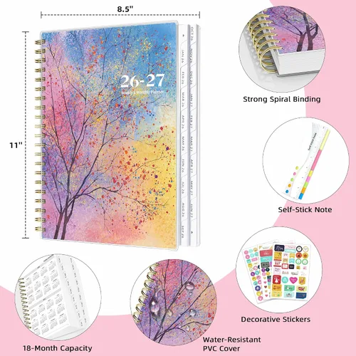 Miniatura 2 de Ospelelf Agenda 2026 2027, calendario semanal y mensual encuadernado en espiral, suministros de oficina A4 para mujeres y hombres, cubierta de PVC