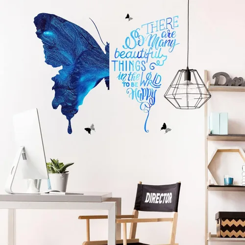 Miniatura 5 de Maydahui Adhesivo decorativo para pared con diseño de mariposa azul, con frases inspiradoras (24 x 30 pulgadas), removible, grande, motivacional