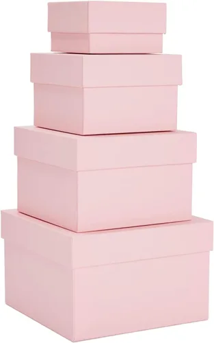 Stockroom Plus Juego de cajas de regalo, surtido de 4 piezas, color rosa, cajas cuadradas rosadas apilables con tapas para bodas, cumpleaños y