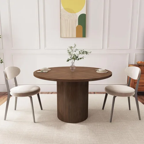 Miniatura 2 de Mesa de comedor redonda de 47 pulgadas, mesa de comedor acanalada de granja, mesa de comedor redonda pequeña de madera moderna para cocina, sala