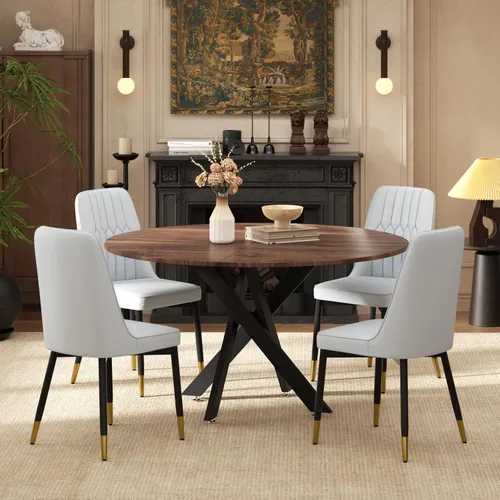 Miniatura 11 de RGZ Juego de mesa de comedor redonda negra de mediados de siglo para 2, mesa de cocina pequeña de madera circular de 36 pulgadas y 2 sillas