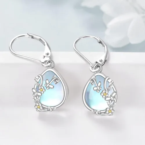 Miniatura 277 de Aretes colgantes con forma de lágrima de filigrana de piedra lunar de plata de ley 925 con cierre de palanca para mujer, regalos de joyería