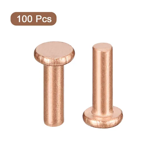 Miniatura 3 de uxcell 100 remaches sólidos de cobre, remaches metálicos de cabeza plana de 1/8 x 5/32 pulgadas para aplicaciones eléctricas, suministros de trabajo