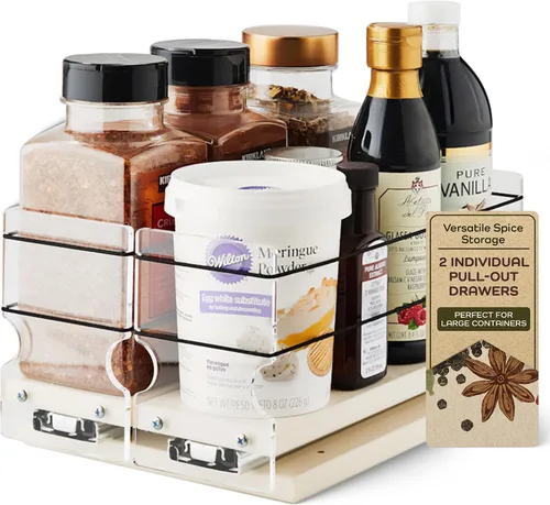 Vertical Spice - Organizador de especias deslizante grande extraíble - 2 cajones individuales de 1 nivel - Soporte de condimentos con ruedas de alta