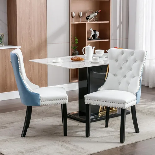 Miniatura 16 de Merax Juego de 2 sillas de comedor de terciopelo, sillas de comedor tapizadas de alta gama con patas de madera, adornos de cabeza de clavo