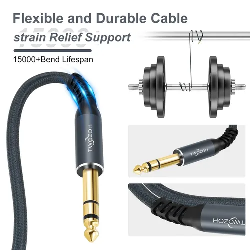 Miniatura 3 de Twozoh Cable corto XLR hembra a 1/4 TRS de 1 pie, trenzado conector estéreo de 0.250 in equilibrado a cable de micrófono XLR de 3 pines