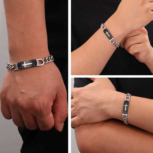 Miniatura 2 de Pulsera de cruz para hombres y niños, pulsera de cadena de cruz cubana de acero inoxidable, versículo de la Biblia, regalo de joyería cristiana