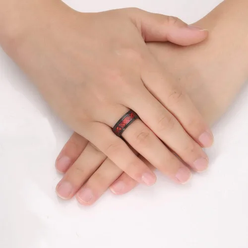 Miniatura 4 de Corato Anillos de tungsteno para hombre, 0.315in, dragón celta negro y ópalo rojo, dos tonos, carburo de tungsteno, borde escalonado, ajuste cómodo