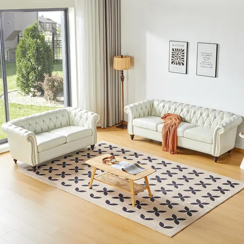 Miniatura 16 de QHITTY Juego de 2 piezas para sala de estar, Sofá Seccional Chesterfield Silla Contemporáneo Tapizado de Terciopelo Loveseat Juego de Sofás