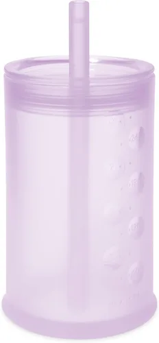 Olababy Clear View - Taza de entrenamiento de silicona con tapa con pajilla, entrenador para sorber para niños de 12 meses en adelante, vasos Lila