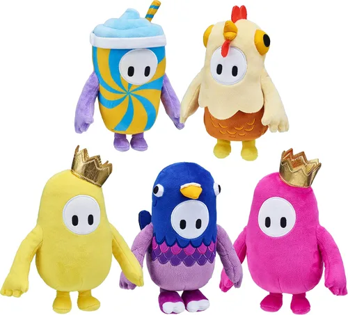 Miniatura 5 de FALL GUYS Juguetes Originales Oso Rosa Piel de Frijol Coleccionable Oficial Peluche Deluxe de 8 Pulgadas con Corona de Oro del Juego de Video
