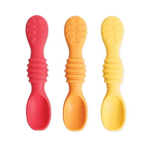 Miniatura 7 de Bumkins Juego de utensilios para bebé, cucharas de entrenamiento de silicona para sumergir, punta suave, autoalimentación, masticar, destete LED