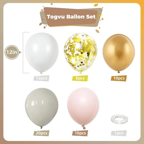 Miniatura 2 de Globos Beige Blanco Dorado, 60 Piezas Globos de Confeti Metálico Dorado Arena Beige Blanco para Niñas, Globos Dorados Nude de Doble Relleno Crema