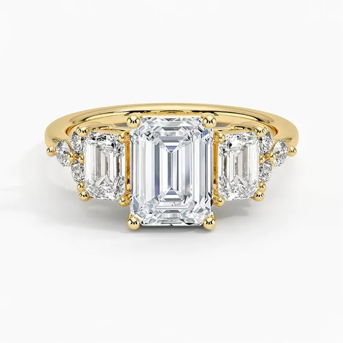 Miniatura 4 de IGI - Anillo de compromiso de diamantes creados en laboratorio de talla esmeralda blanca de 2.50 quilates con acento, dos esmeraldas brillantes