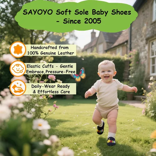 Miniatura 2 de SAYOYO Leather Infant Slippers Toddler Soft Sole Shoes First Walker Crib Shoes Baby Moccasins for Boys and Girls