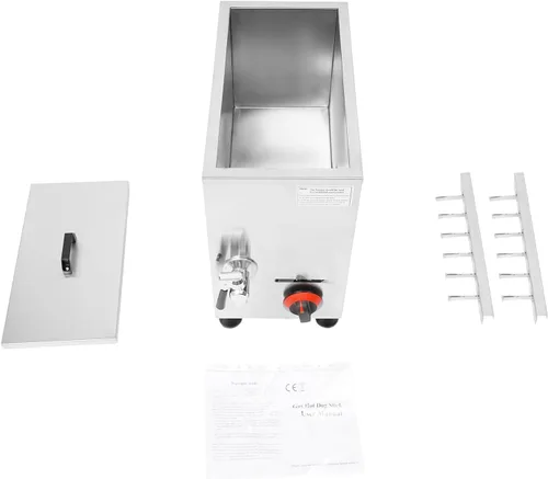 Miniatura 7 de Freidora de gas comercial de 22.19 cuartos de galón, freidora de acero inoxidable GLP con 12 estantes para perros calientes, llama ajustable