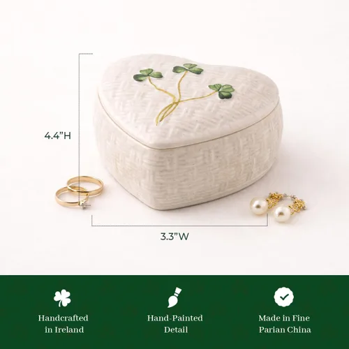 Miniatura 3 de Belleek Classic Kylemore - Caja de baratijas de 4.4 pulgadas, almacenamiento decorativo de porcelana Parian hecha a mano, decoración de trébol