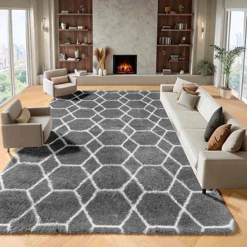Miniatura 56 de ONASAR Alfombras de área para sala de estar y dormitorio, alfombra esponjosa lavable de 5x8 pies gris y blanca, alfombra de piso suave, afelpada