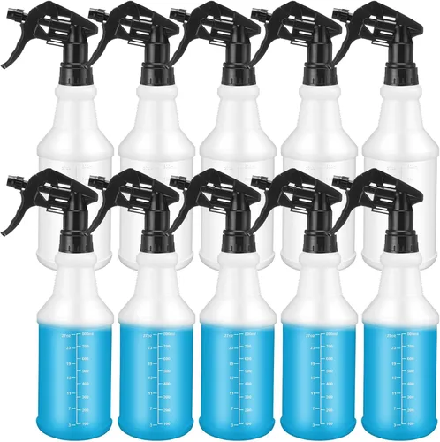Paquete de 10 botellas de spray de 16 oz, botellas de agua vacías para limpieza, recargables, con contenedor de rociado de alta resistencia,