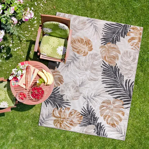 Miniatura 86 de CAMILSON Alfombra para Interiores y Exteriores, Alfombras de Área Azules 5x7 con Hojas Tropicales Botánicas para Patios Interiores y Exteriores