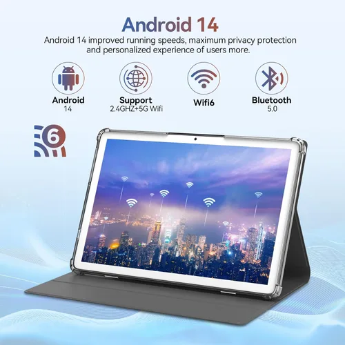 Miniatura 5 de Tableta Android 14 2025 Tablets más recientes, tableta de 10 pulgadas (4+4) GB RAM 64 GB ROM 1 TB de expansión, tabletas 2 en 1 con teclado, Plateado