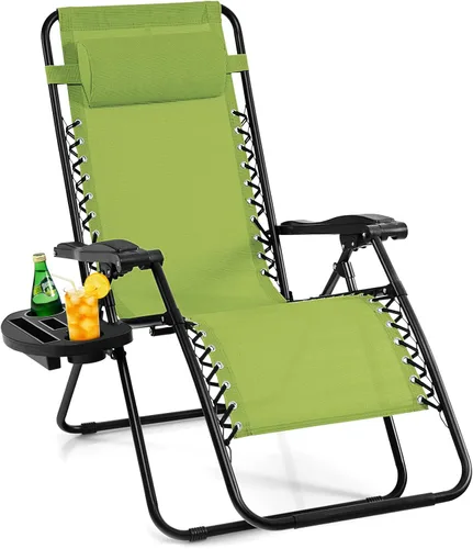 Miniatura 21 de Giantex Zero Gravity - Silla reclinable para patio al aire libre con portavasos y almohada extraíble, respaldo ajustable, silla de salón