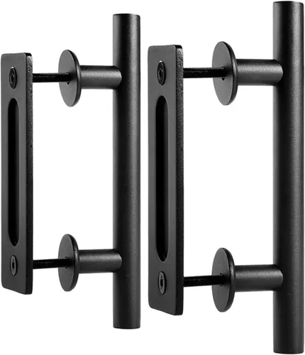 Miniatura 9 de EaseLife Paquete de 2 manijas y tiradores de puerta corrediza de granero de 10 pulgadas, juego de herrajes rústicos de doble cara, resistente, Negro