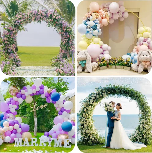 Miniatura 6 de Putros Soporte de telón de fondo redondo dorado de 8 pies, marco de arco de globos de metal, arco de boda para ceremonia, fiesta de cumpleaños