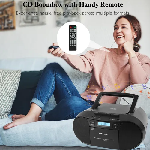 Miniatura 8 de Boombox Reproductor de CD Portátil, Combo Reproductor de Casetes con CD MP3 Bluetooth AUX TF USB Radio FM Alimentado por AC/DC, Caja de Boom