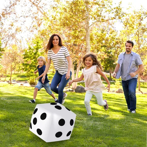 Miniatura 4 de 4 dados inflables gigantes de 12.6 pulgadas, juego divertido de dados inflables grandes para interiores y exteriores, césped, piscina, fiesta, Negro
