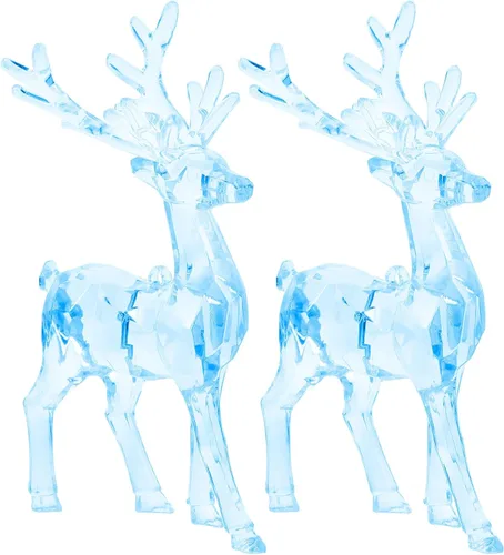 RCFINE Figura acrílica de reno de Navidad, adornos de reno de Navidad, figura de ciervo, adorno de alce colgante para mesa de Navidad, centro de Azul