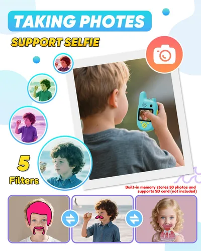 Miniatura 6 de Walkie Talkies de video para niños con doble cámara, paquete de 2 juguetes recargables para niños de 3 a 9 años, cumpleaños para niños de 3, 4, 5