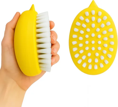 Paquete de 2 cepillos para verduras, cerdas dobles para productos diarios, color amarillo | Cerdas dobles para productos diarios, papas, zanahorias,