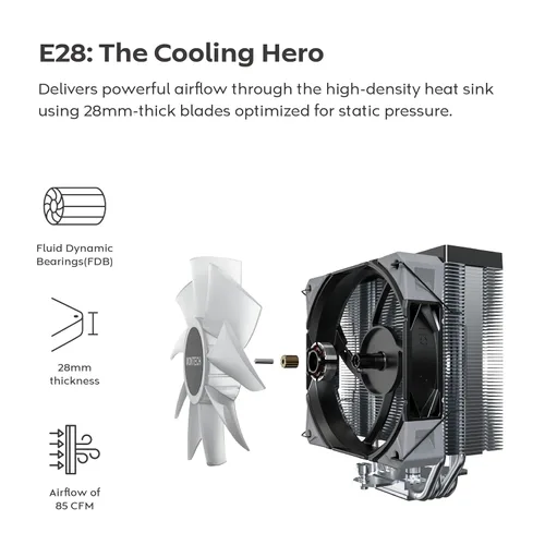 Miniatura 3 de MONTECH NX400 - Enfriador de aire de CPU, torre única, 4 tubos de calor avanzados, disipador de calor de 52 aletas, E28, ventilador de presión