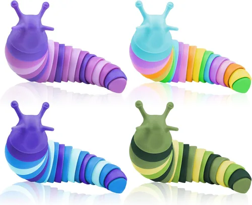 Miniatura 8 de Cevioce Juguete Fidget de Babosa, Juguete Sensorial Fidget de Babosa para Niños y Adultos, 2 Piezas de Lindos Juguetes Sensoriales Articulados en 3D
