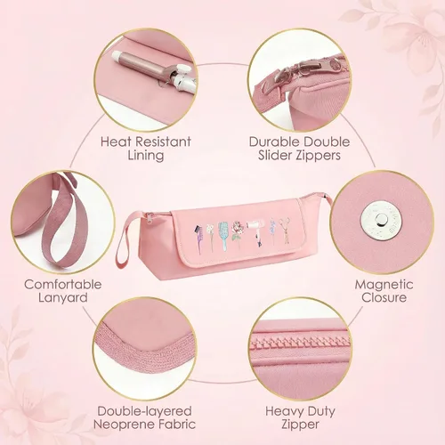 Miniatura 5 de Bolsa de viaje para herramientas para el cabello con alfombrilla resistente al calor, organizador de herramientas de pelo caliente 2 en 1