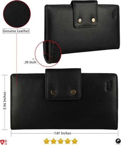 Miniatura 4 de Mou Meraki - Cartera larga de piel auténtica con bloqueo RFID, plegable vintage para hombre