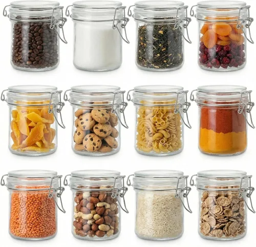 Miniatura 11 de Juego de 6 tarros de especias de vidrio de 4 onzas con tapas herméticas y etiquetas, pequeños frascos de condimentos para especias, hierbas