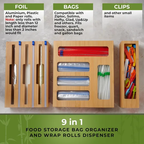 Miniatura 4 de Organizador de cajones de cocina, organizador de bolsas de almacenamiento de sándwiches 9 en 1 y dispensador de papel de aluminio, se adapta a un