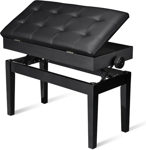 AW Banco de piano dúo con almacenamiento ajustable de madera negra para teclado, asiento cojín de cuero, silla Paino para piano, tienda de música,