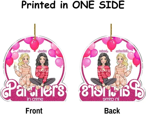 Miniatura 3 de Gossby Adorno de Navidad acrílico personalizado para parejas en el crimen, Navidad personalizada para 3 mujeres con diseño, nombre, recuerdo de 36