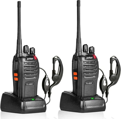pxton walkie talkies, 666S walkie talkies para adultos de largo alcance recargable con auriculares y batería de iones de litio, radios de 2 vías