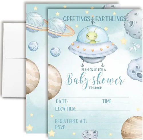 Miniatura 12 de Amanda Creation Here Comes the Son - Invitaciones para baby shower para niños, 20 invitaciones de doble cara de 5 x 7 pulgadas con 20 sobres blancos