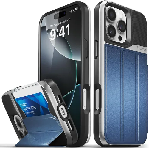 Miniatura 70 de VENA vCommute Funda tipo cartera compatible con Apple iPhone 14 (15.5 cm), funda de cuero con tapa plegable, tarjetero con función de soporte