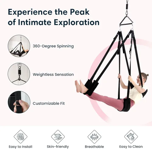 Miniatura 4 de BELSIANG Columpio sexual para adultos, columpio de techo giratorio de 360 grados para interiores, juego de eslingas giratorias sexuales con soporte