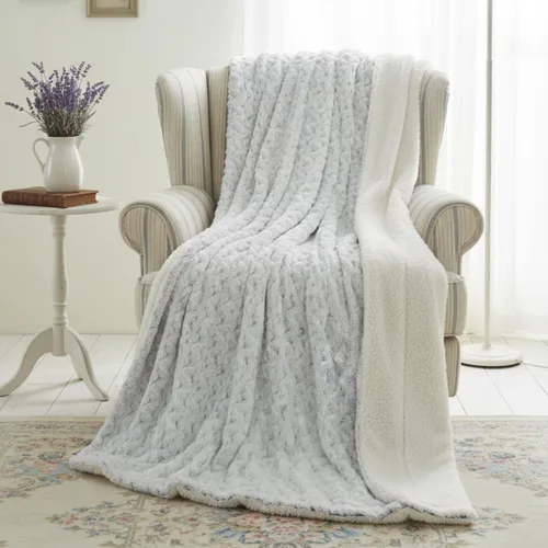 Miniatura 15 de Tache - Manta de piel sintética gris para sofá, manta mullida con textura burbujeante a rayas en relieve, cálida, súper suave y esponjosa, manta